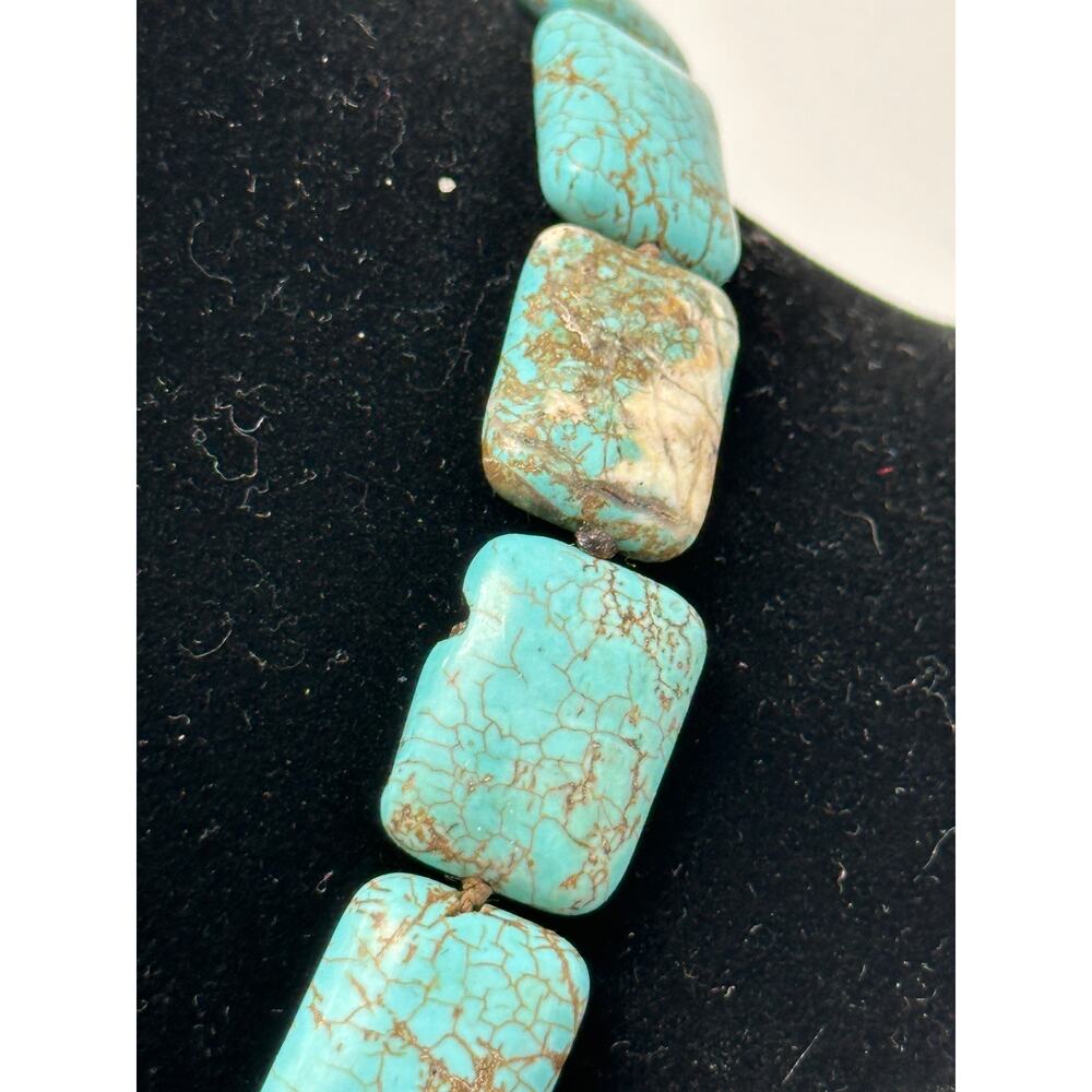 Vintage Flat Slab Turquoise Necklace Magnetic Clasp 18" - Picture 4 of 7
